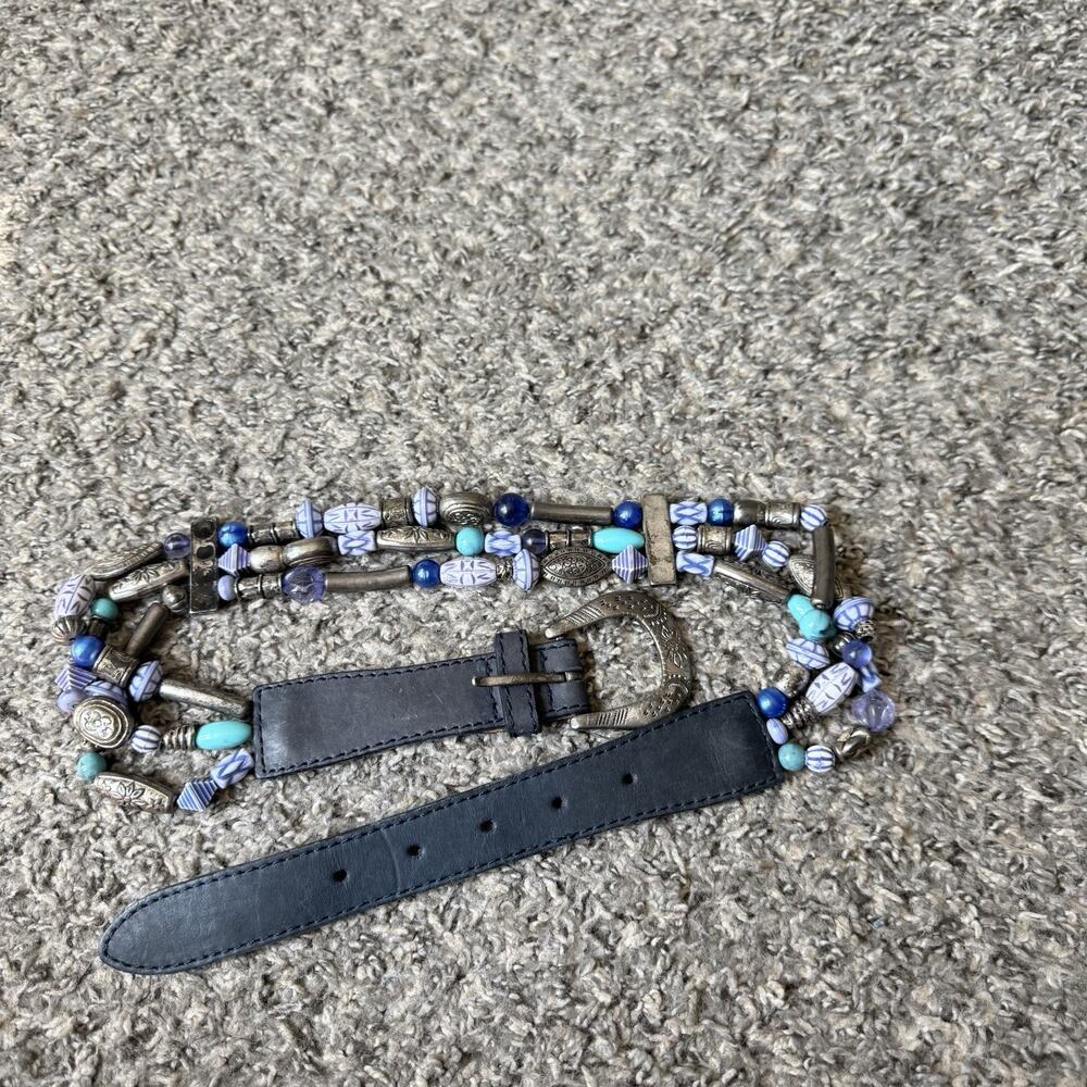 Navajo Southwestern Style Beaded Women’s Buckle Belt Blue Leather Limited Sz S